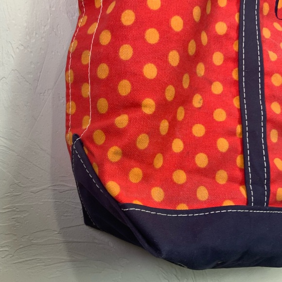 L.L. Bean Boat And Tote Red Orange Blue Polka Dot Canvas Bag Medium - Picture 7 of 16